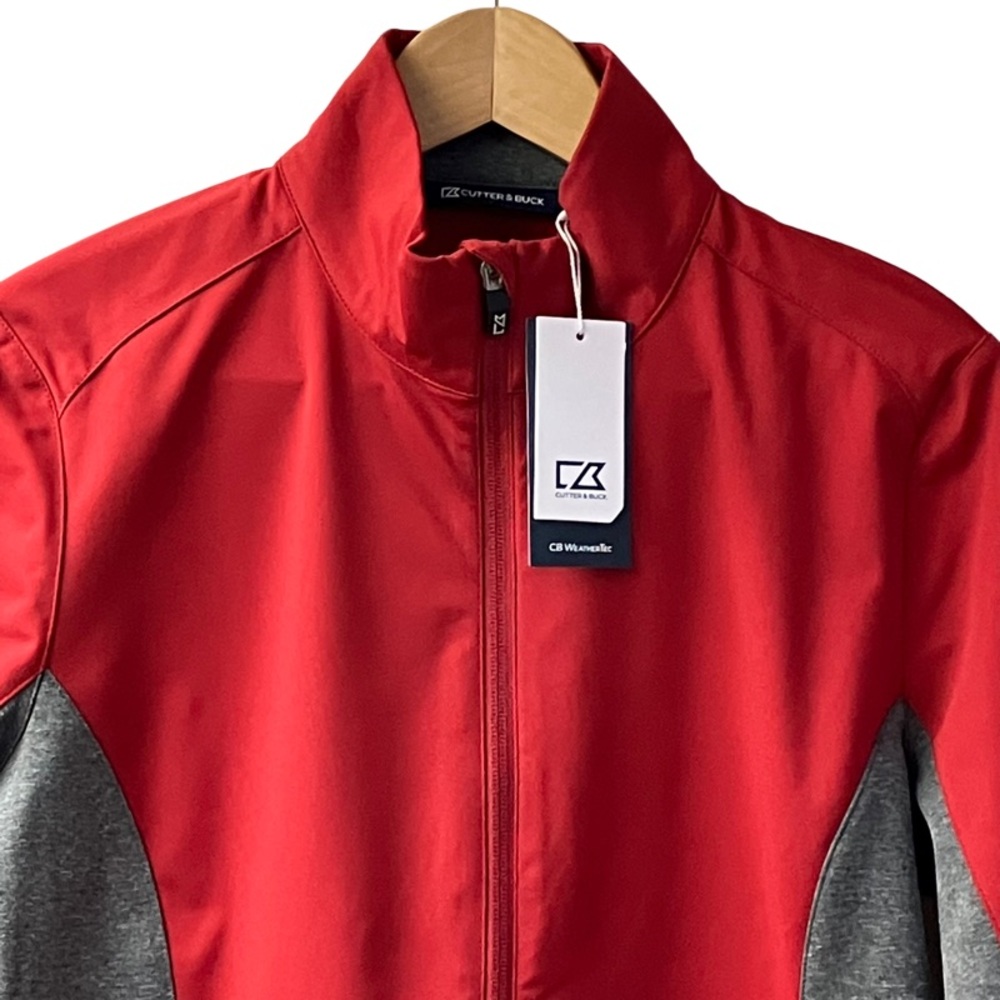 NWT Cutter & Buck CB WeatherTec Windbreaker Full Zip Jacket Mens Medium Red Gray - Picture 7 of 13